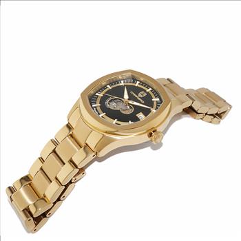 Lechateau Men's Automatic NH35A - 24 JEWELS, Black with Heart Beat, Goldtone, C1G1875-BK - Retail At (MSRP: $2,268.00)