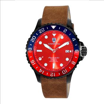 LeChateau, Men's  NH35 AUTOMATIC MOVEMENT, 10 ATM, IP-BLACK - BLUE/RED, BROWN BAND,  C1B737BU-MR_LBN - MSRP:  $2,340.00