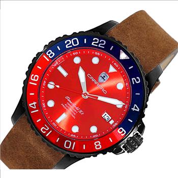 LeChateau, Men's  NH35 AUTOMATIC MOVEMENT, 10 ATM, IP-BLACK - BLUE/RED, BROWN BAND,  C1B737BU-MR_LBN - MSRP:  $2,340.00