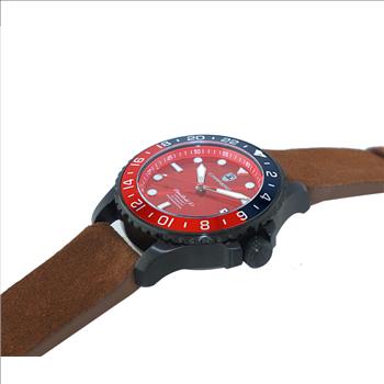 LeChateau, Men's  NH35 AUTOMATIC MOVEMENT, 10 ATM, IP-BLACK - BLUE/RED, BROWN BAND,  C1B737BU-MR_LBN - MSRP:  $2,340.00