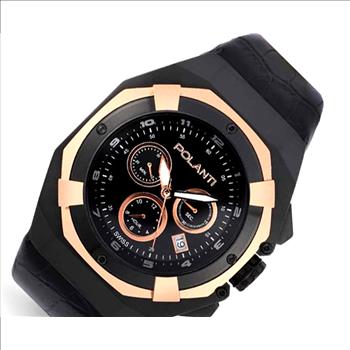 Lechateau Men's- Polanti Valiant -Swiss Chronograph, Black-IP-Rose tone, Black Dial, PLV-2900RG-BK,  MSRP: $1,995.00)