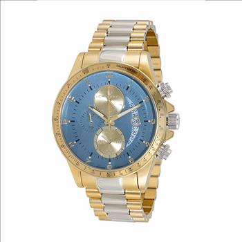 Lechateau Mens, Swiss-Ronda Chronograph Mov't, 2- Told Gold, Blue -Date Dial, C2T101UBU - MSRP: $2,468.00