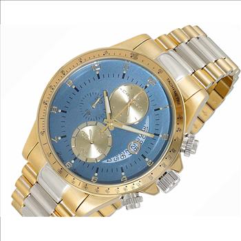 Lechateau Mens, Swiss-Ronda Chronograph Mov't, 2- Told Gold, Blue -Date Dial, C2T101UBU - MSRP: $2,468.00