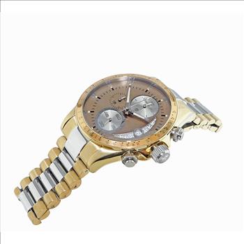 Lechateau Mens, Swiss-Ronda Chronograph Mov't, 2- Told Gold, Brown -Silver - Date Dial, C2T101LBU_BN- MSRP: $2,468.00