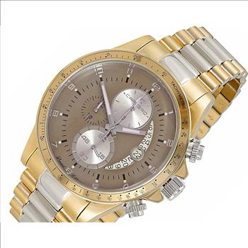 Lechateau Mens, Swiss-Ronda Chronograph Mov't, 2- Told Gold, Brown -Silver - Date Dial, C2T101LBU_BN- MSRP: $2,468.00