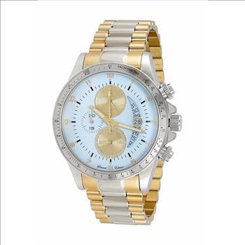 Lechateau Mens, Swiss-Ronda Chronograph Mov't, 2- Told Gold, Light Blue -Date Dial, C1SS101LBN-BU_TT - MSRP: $2,468.00