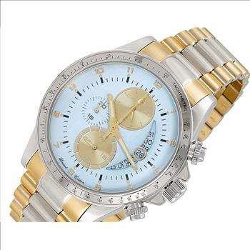 Lechateau Mens, Swiss-Ronda Chronograph Mov't, 2- Told Gold, Light Blue -Date Dial, C1SS101LBN-BU_TT - MSRP: $2,468.00