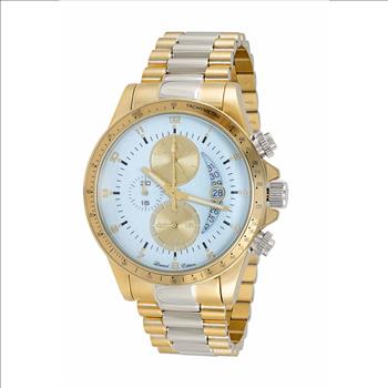 Lechateau Mens, Swiss-Ronda Chronograph Mov't, 2- Told Gold, Light Blue -Date Dial, C2T101LBU - MSRP: $2,468.00
