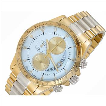 Lechateau Mens, Swiss-Ronda Chronograph Mov't, 2- Told Gold, Light Blue -Date Dial, C2T101LBU - MSRP: $2,468.00