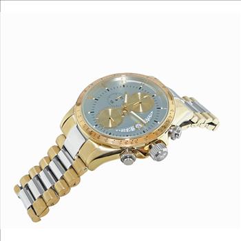 Lechateau Mens, Swiss-Ronda Chronograph Mov't, 2- Told Gold, Light Blue -Date Dial, C2T101LBU - MSRP: $2,468.00