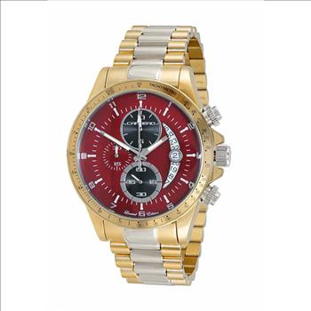 Lechateau Mens, Swiss-Ronda Chronograph Mov't, 2- Told Gold, Maroon -Black - Date Dial, C2T101YL_BRD - MSRP: $2,468.00