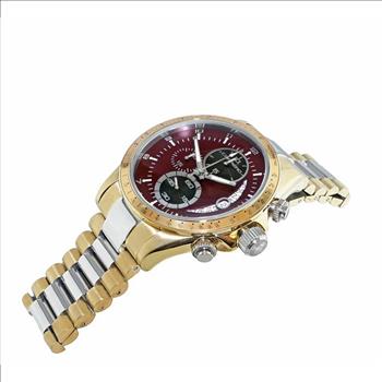 Lechateau Mens, Swiss-Ronda Chronograph Mov't, 2- Told Gold, Maroon -Black - Date Dial, C2T101YL_BRD - MSRP: $2,468.00