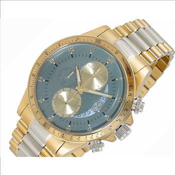 Lechateau Mens, Swiss-Ronda Chronograph Mov't, 2- Told Gold, Teal Green - Date Dial, C2T101LGN - MSRP: $2,468.00