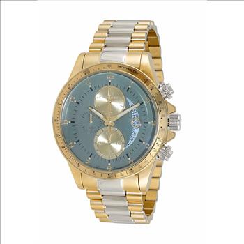 Lechateau Mens, Swiss-Ronda Chronograph Mov't, 2- Told Gold, Teal Green - Date Dial, C2T101LGN - MSRP: $2,468.00