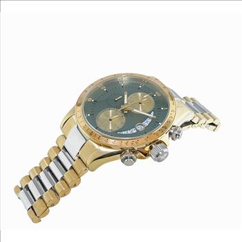 Lechateau Mens, Swiss-Ronda Chronograph Mov't, 2- Told Gold, Teal Green - Date Dial, C2T101LGN - MSRP: $2,468.00