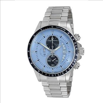 Lechateau Mens, Swiss-Ronda Chronograph Mov't, Light Blue - Date Dial,Black bezel, MSRP: $2,468.00
