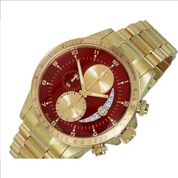 Lechateau Mens, Swiss-Ronda Chronograph Mov't, Maroon - Date Dial,Gold tone, MSRP: $2,468.00