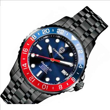 LeChateau, Men's TIME BOLD- X1 COLLECTION, NH35 AUTOMATIC MOVEMENT, 10 ATM, IP-BLACK - BLUE/RED, MSRP:  $2,340.00