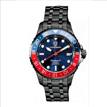LeChateau, Men's TIME BOLD- X1 COLLECTION, NH35 AUTOMATIC MOVEMENT, 10 ATM, IP-BLACK - BLUE/RED, MSRP:  $2,340.00