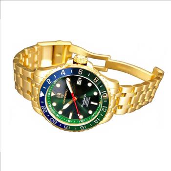 LeChateau, Men's TIME BOLD- X1 COLLECTION, NH35 AUTOMATIC MOVEMENT, 10 ATM, IP-Gold - GREEN/BLUE, MSRP:  $2,340.00