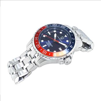 LeChateau, Men's TIME BOLD- X1 COLLECTION, NH35 AUTOMATIC MOVEMENT, 10 ATM, SILVERTONE BLUE/RED, C1S737BU-MR - MSRP:  $2,340.00