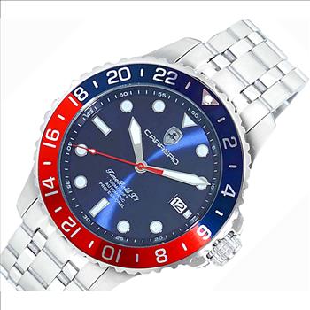 LeChateau, Men's TIME BOLD- X1 COLLECTION, NH35 AUTOMATIC MOVEMENT, 10 ATM, SILVERTONE BLUE/RED, C1S737BU-MR - MSRP:  $2,340.00