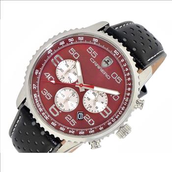Lechateau, Men's VR32 Chronograph Movement, Maroon MOP Dial, Leather Strap, C1S7023-MR - Retail at (MSRP: $2,148.00)