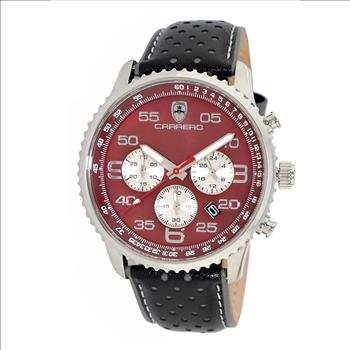 Lechateau, Men's VR32 Chronograph Movement, Maroon MOP Dial, Leather Strap, C1S7023-MR - Retail at (MSRP: $2,148.00)