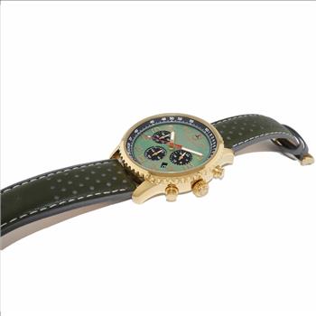 Lechateau Men's VR32 Chronograph Mov't, Mint Green MOP Dial, Olive Green Genuine Leather Band,  (MSRP: $2,148.00)