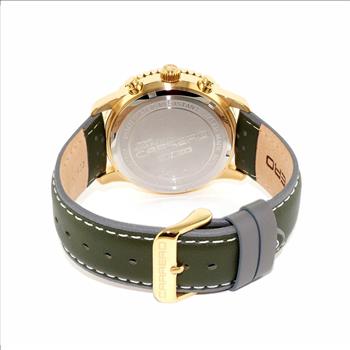 Lechateau Men's VR32 Chronograph Mov't, Mint Green MOP Dial, Olive Green Genuine Leather Band,  (MSRP: $2,148.00)