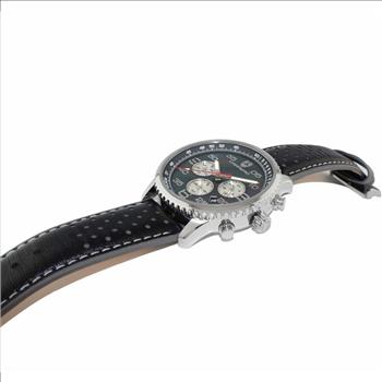 Lechateau Men's VR32 Movement Chronograph Mov't, Black MOP Dial, Black Genuine Leather Band, (MSRP: $2,148.00)