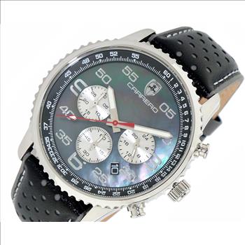 Lechateau Men's VR32 Movement Chronograph Mov't, Black MOP Dial, Black Genuine Leather Band, (MSRP: $2,148.00)