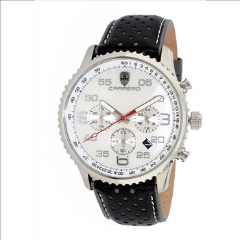 Lechateau, Men's VR32 Movement Chronograph Mov't, White MOP Dial, Black Genuine Leather Band, C1S7023-WT -(MSRP: $2,148.00)