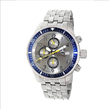 LeChateau Mens -VR33 Muscle Chronograph, Silver Dial Blue Bezel, CS17733SV_BU , MSRP: $1,475.00