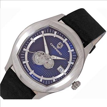 LECHATEAU, MEN'S WATCH, 24-JEWELS AUTOMATIC, HEART BEAT BLUE DIAL, BLACK-SUED LEATHER BAND, (MSRP: $2,388.00)