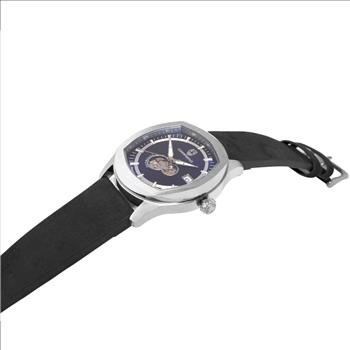 LECHATEAU, MEN'S WATCH, 24-JEWELS AUTOMATIC, HEART BEAT BLUE DIAL, BLACK-SUED LEATHER BAND, (MSRP: $2,388.00)