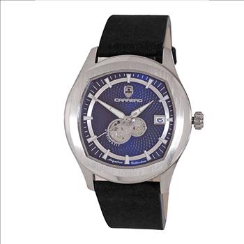 LECHATEAU, MEN'S WATCH, 24-JEWELS AUTOMATIC, HEART BEAT BLUE DIAL, BLACK-SUED LEATHER BAND, (MSRP: $2,388.00)