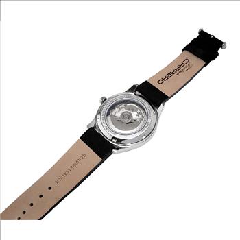 LECHATEAU, MEN'S WATCH, 24-JEWELS AUTOMATIC, HEART BEAT BLUE DIAL, BLACK-SUED LEATHER BAND, (MSRP: $2,388.00)