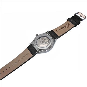 LECHATEAU, MEN'S WATCH, 24-JEWELS AUTOMATIC, HEART BEAT GREEN DIAL, BLACK-SUED LEATHER BAND, (MSRP: $2,388.00)