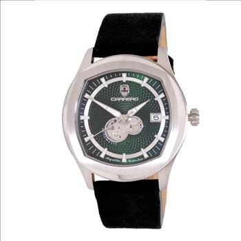 LECHATEAU, MEN'S WATCH, 24-JEWELS AUTOMATIC, HEART BEAT GREEN DIAL, BLACK-SUED LEATHER BAND, (MSRP: $2,388.00)