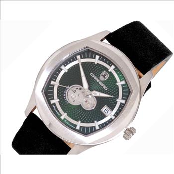 LECHATEAU, MEN'S WATCH, 24-JEWELS AUTOMATIC, HEART BEAT GREEN DIAL, BLACK-SUED LEATHER BAND, (MSRP: $2,388.00)