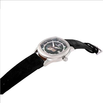 LECHATEAU, MEN'S WATCH, 24-JEWELS AUTOMATIC, HEART BEAT GREEN DIAL, BLACK-SUED LEATHER BAND, (MSRP: $2,388.00)