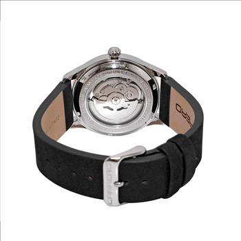 LECHATEAU, MEN'S WATCH, 24-JEWELS AUTOMATIC, WITH HEART BEAT BLACK DIAL, BLACK-SUED LEATHER BAND, (MSRP: $2,388.00)