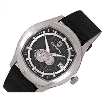 LECHATEAU, MEN'S WATCH, 24-JEWELS AUTOMATIC, WITH HEART BEAT BLACK DIAL, BLACK-SUED LEATHER BAND, (MSRP: $2,388.00)