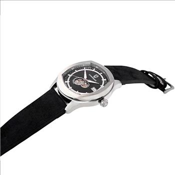 LECHATEAU, MEN'S WATCH, 24-JEWELS AUTOMATIC, WITH HEART BEAT BLACK DIAL, BLACK-SUED LEATHER BAND, (MSRP: $2,388.00)