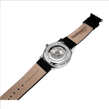 LECHATEAU, MEN'S WATCH, 24-JEWELS AUTOMATIC, WITH HEART BEAT BLACK DIAL, BLACK-SUED LEATHER BAND, (MSRP: $2,388.00)