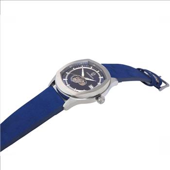 LECHATEAU, MEN'S WATCH, 24-JEWELS AUTOMATIC, WITH HEART BEAT BLUE DIAL, BLUE-SUED LEATHER BAND, (MSRP: $2,388.00)