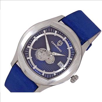 LECHATEAU, MEN'S WATCH, 24-JEWELS AUTOMATIC, WITH HEART BEAT BLUE DIAL, BLUE-SUED LEATHER BAND, (MSRP: $2,388.00)