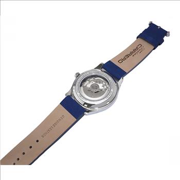 LECHATEAU, MEN'S WATCH, 24-JEWELS AUTOMATIC, WITH HEART BEAT BLUE DIAL, BLUE-SUED LEATHER BAND, (MSRP: $2,388.00)