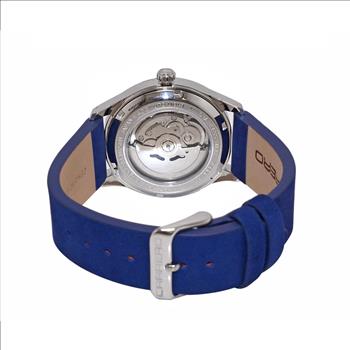 LECHATEAU, MEN'S WATCH, 24-JEWELS AUTOMATIC, WITH HEART BEAT BLUE DIAL, BLUE-SUED LEATHER BAND, (MSRP: $2,388.00)
